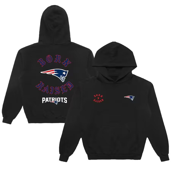 Men's New England Patriots Black Born x Raised Pullover Hoodie Men's New England Patriots Black Born x Raised Pullover Hoodie